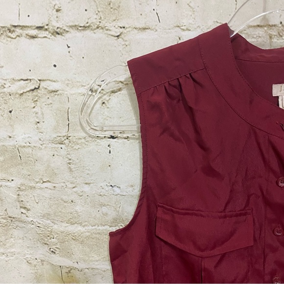 J Crew Burgundy Maroon Draped Pocket Front Tank Top - Picture 2 of 5